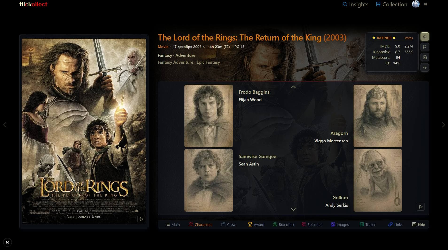 Film page overview in flickollect